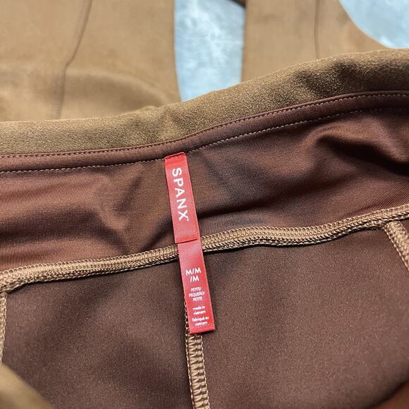 NEW Spanx Faux Suede Leggings In Rich Caramel Brown Size Medium Petite - Picture 7 of 7